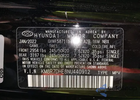 2022 Hyundai Palisade Calligraphy из США, поврежденный, VIN KM8R7DHE8NU440912